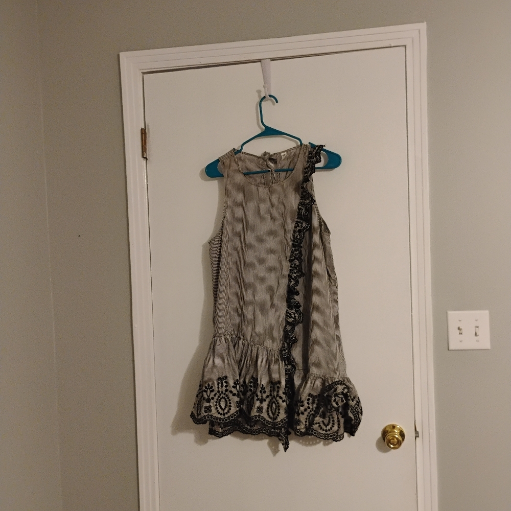 BP. Nordstrom Striped Eyelet Ruffle Trim Hem Dress Sz L